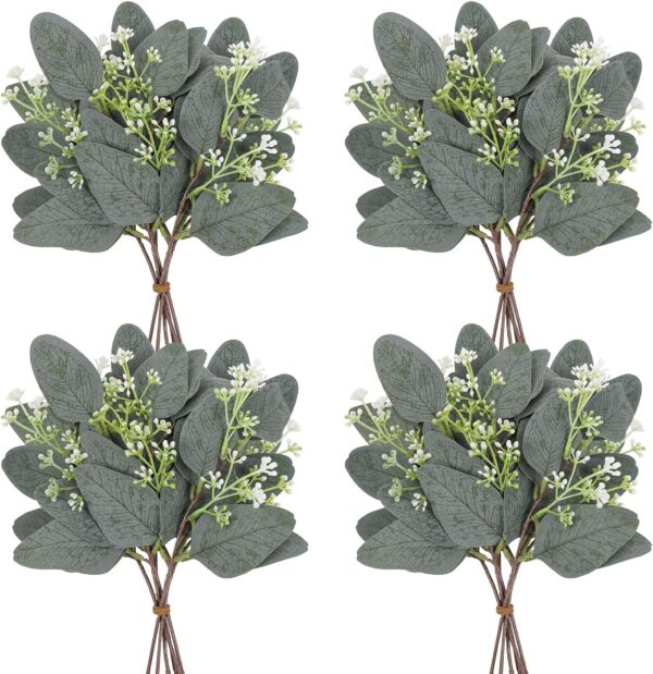 18pcs Babys Breath Eucalyptus Leaves Bouquet Blue Gypsophila Artificial Flowers and Faux Greenery for Home Decor