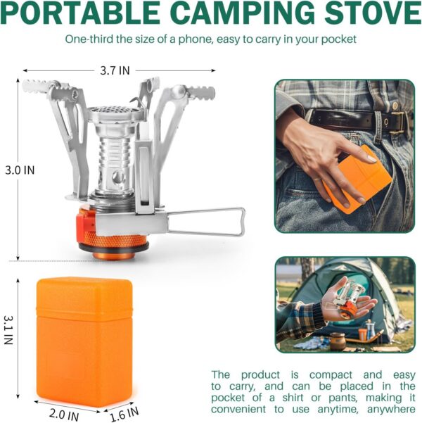 Portable Camping Stove Backpacking Stove, Lightweight Mini Gas Stove for Hiking, Travel, Adventures, and Emergencies, Portable Camp Stove with Piezo Ignition and 3000 Watts of Power