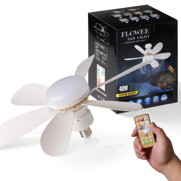 c1bf1e02e85782bc LED 40W ceiling fan light E27 with remote control for dimming, suitable for living room, study, household use, 85-265V