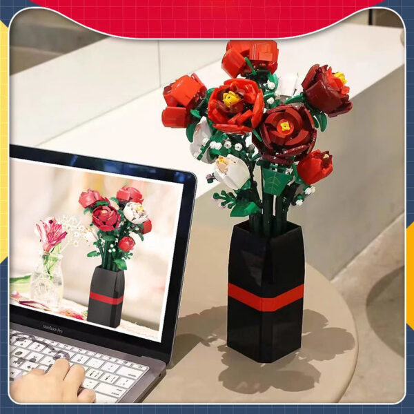 c1bf987b33486c26 Creative Red Rose Vase Plants Model Building Blocks Moc Romantic Classic Flowers Bouquet Potted Bricks Toys Valentine's Day Gift