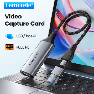 Lemorele AC05 Capture Card 1080p60Hz to USB/USB-C HDMI Video Grabber for Computer Camera Live Stream Record Meeting