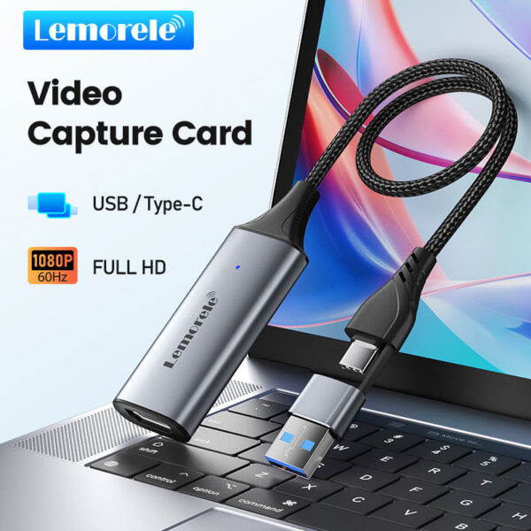 Lemorele AC05 Capture Card 1080p60Hz to USB/USB-C HDMI Video Grabber for Computer Camera Live Stream Record Meeting
