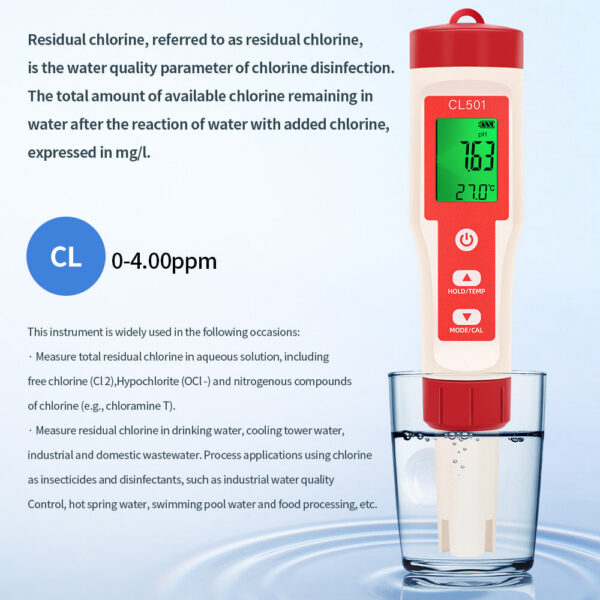 c1d512d83112cc9a 5 in 1 Chlorine PH CL2 H2 ORP Temperature Meter Quality Tester for Pools Drinking Water Aquarium Swimming Pool