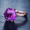 HOYON Rose Gold Brazilian Natural amethyst Six claw Temperament Colorful Gem Diamond Style Opening Ring