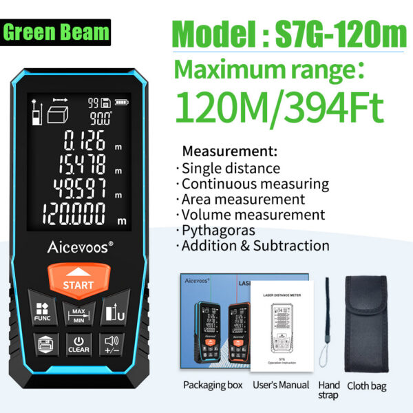 Aicevoos Beam Digital Rangefinder 50M70M100M120M Green Light Distance Meter Trena Laser Tape Measure Roulette
