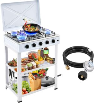 c21198853f61ac02 5 Burner Propane Gas Stove,400000BTU Portable Gas Stove with Support Leg Stand and Wind Blocking Cover Adapter Auto Ignition Camping Stove,propane burner for RV, Apartment, Outdoor Cooking