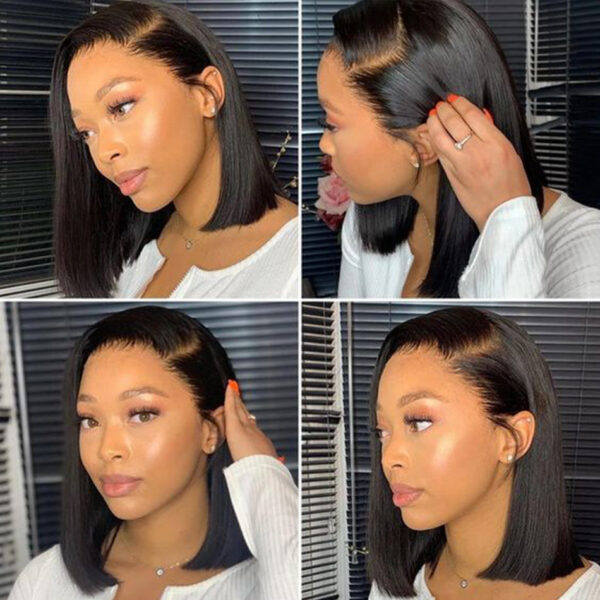 Brazilian Front Human Hair Short Bob Wig Pre Plucked Natural Color 4x4 Part Lace Wigs For Women