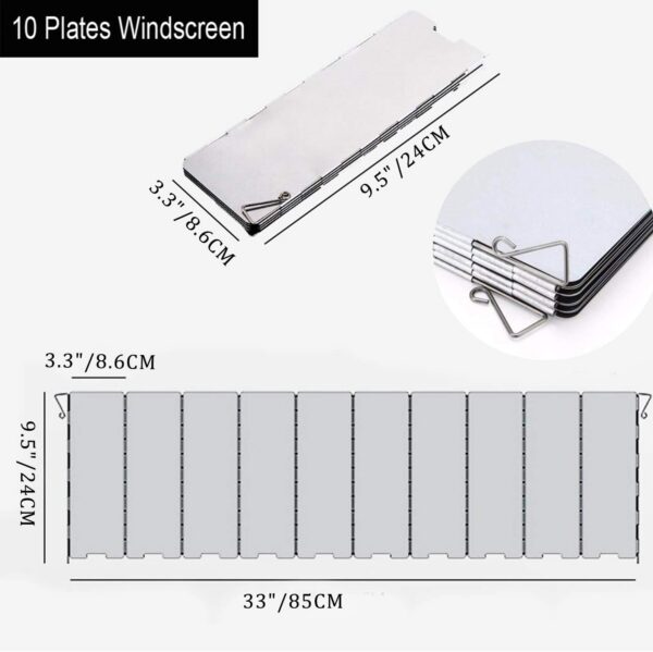 Camping windshield, Folding Outdoor Windscreen, Aluminum windshield for gas stove, light weight for hiking, backpacking, camping (10 plates)