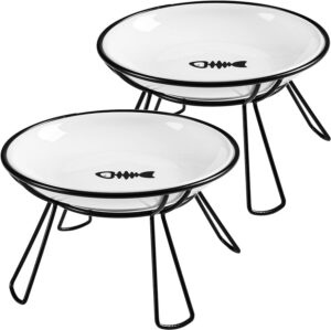 c2590b339d3b6271 Cat Bowls, Elevated Cat Bowl, Raised Ceramic Cat Dish with Metal Stand, Pet Water or Food Feeding Station for Indoor Cats, Kitten, Puppies and Small Dogs(2 Pack)
