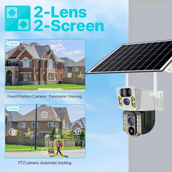 4K Solar Camera 4G SIM Card  Dual Lens 8MP HD Night Vision IP CCTV Surveillance PTZ PIR Human Detection Alarm Waterproof Camera