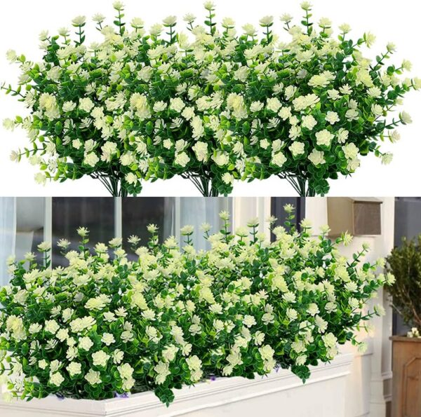 c2759bf802615ab1 24 Bundles Outdoor Artificial Flowers UV Resistant Fake Boxwood Plants, Faux Greenery for Indoor Outside Hanging Plants Garden Porch Window Box Home Wedding Farmhouse Décor (Magenta)