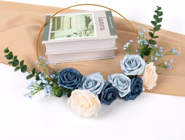 18pcs Babys Breath Eucalyptus Leaves Bouquet Blue Gypsophila Artificial Flowers and Faux Greenery for Home Decor