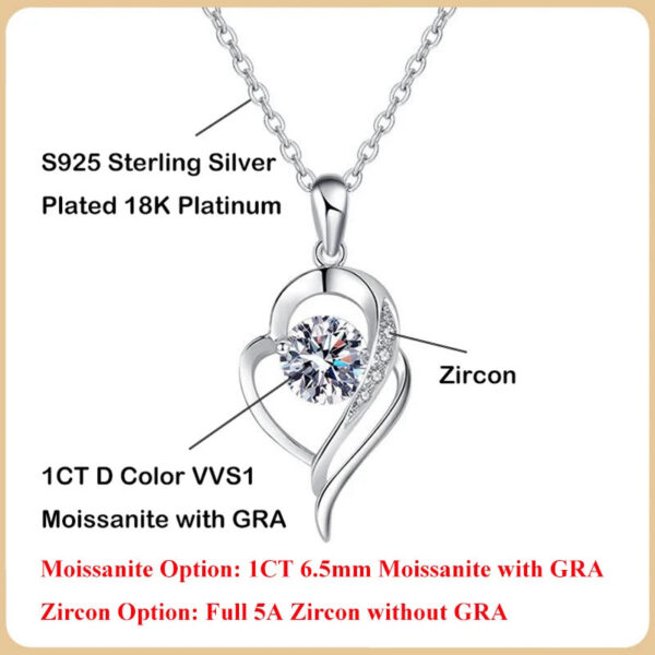 EWYA GRA Certified 1 Carat Moissanite Pendant Necklace for Women Party Sterling Sier Diamond Chain Necklaces