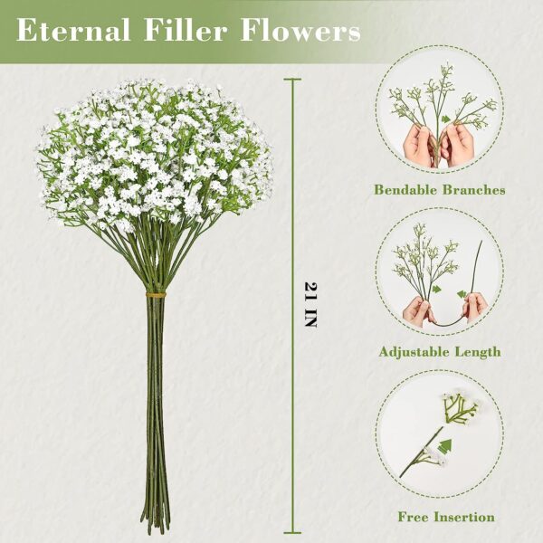 Yastouay Babys Breath Artificial Flowers, 12Pcs Fake White Babys Breath Flowers Artificial Bulk, Real Touch Faux Babies Breath Gypsophila Bouquet for Wedding Floral Arrangement Party Decor