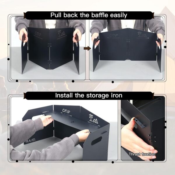 c2d8d7bd3f1295eb 4 Plates Camping Stove Windscreen Metal Wind Blocker Folding Stove Windshield with Storage Bag Stove Wind Screen for Outdoor Camping Accessories for Camping, Hiking, Cooking, Picnic (Model 1)