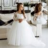 Girls Flower Girl Dresses 2022 Lace Christmas Dress Kids First Communion Party Princess Ball Gown Bridesmaid Wedding with Train