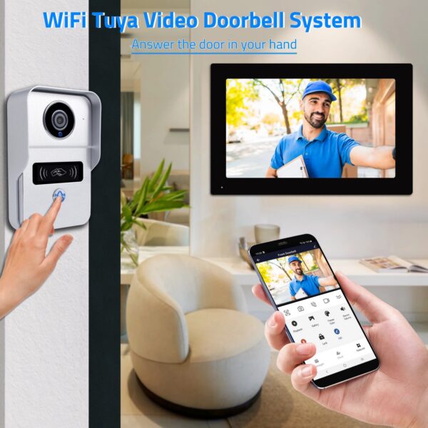 Wireless Wifi Video Doorbell System, 1080P Doorphone Door Camera, 7 Inch Touch Screen, Video Intercom 32GB SD card for Home