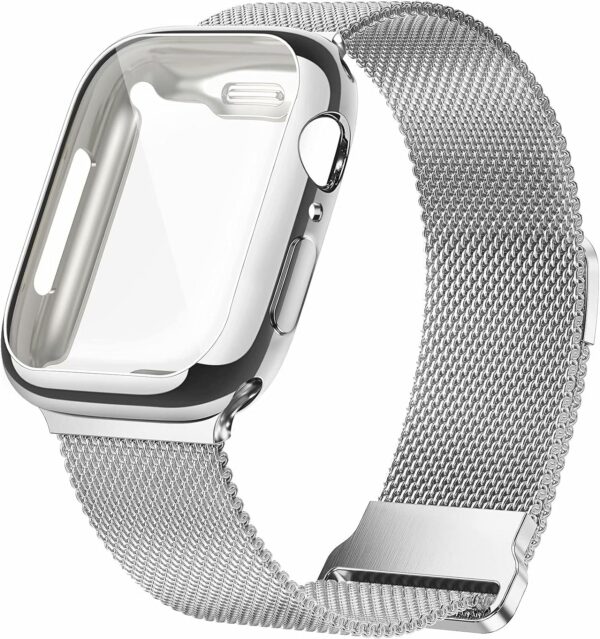 Geoumy Metal Magnetic Bands Compatible for Apple Watch Band 41mm with Case, Stainless Steel Milanese Mesh Loop Replacement Strap Compatible with iWatch Series 8/7/6/5/4/3/2/1 SE Women Men,Brown Gold