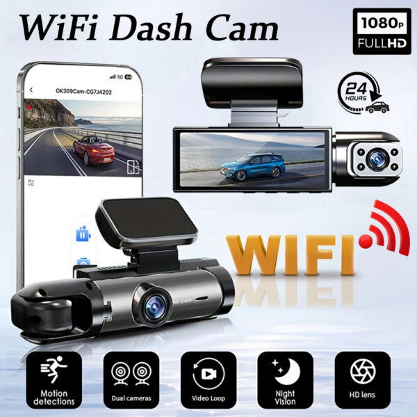 c3073a937a5650be 1080P WIFI Dual camera Dash Cam for cars,Front And Inside,car camera with IR Night Vision,Loop Recording,wide angle Car DVR Came