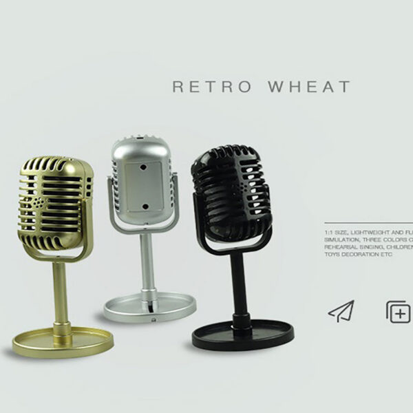 Simulation Props Retro Dynamic Vocal Microphone Vintage Style Wireless Mini Mic Universal Stand Stage Performance Karaoke