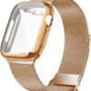 Geoumy Metal Magnetic Bands Compatible for Apple Watch Band 41mm with Case, Stainless Steel Milanese Mesh Loop Replacement Strap Compatible with iWatch Series 8/7/6/5/4/3/2/1 SE Women Men,Brown Gold
