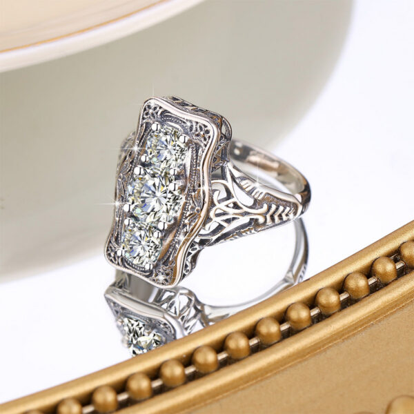 c349d62fba4073fa Szjinao Unique 3 Stone Moissanite Ring With Certficiate 100% Sterling Sier Engagement Jewelry For Women Pass Diamond Test
