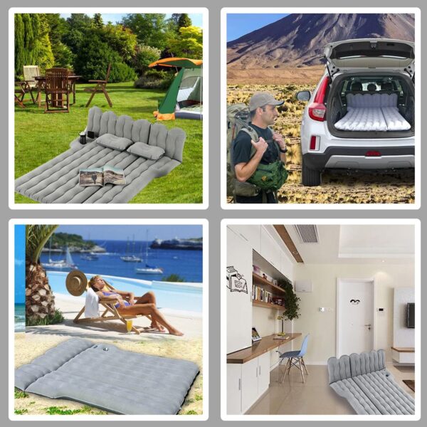 c3aae6b6e30213ee SUV Air Mattress with Cup & Phone Holder, Flocked-Top Inflatable Car Mattress with Two Air Pillows & Electric Air Pump, Ideal SUV Mattress for Camping, Travel, and Road Trips (Grey)