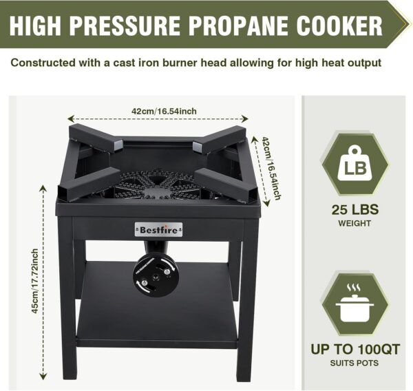 c3cb911657cdce6b 260,000 BTU Outdoor Propane Gas Stove with 0-30 PSI Adjustable Regulator and Steel-Braided Hose for Outdoor Home Cooking and Turkey Frying