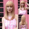 c3deb8942f395179 FERRE Black Pink Ombre Synthetic Cosplay Long Straight Layered Wigs with Bangs for Women Heat Resistant Fake Hair