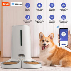 c422aaa04ce34ee5 WiFi Automatic Cat Feeders for 2 Cats, 4L Cat Food Dispenser with APP Control, Double Stainless Steel Bowls, Low Food Alarms