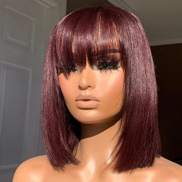Short With Bangs Straight Wigs Brazilian Human Hair Remy Full hine Made for Women Glueless Bob Wig