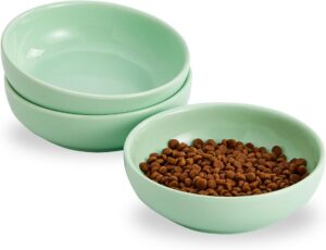 c43bf1713cd65db8 Howise 5.3 in Ceramic Cat Bowls Set, Shallow Cat Food Bowl Small Pet Bowls Cat Dish for Food and Water, Green