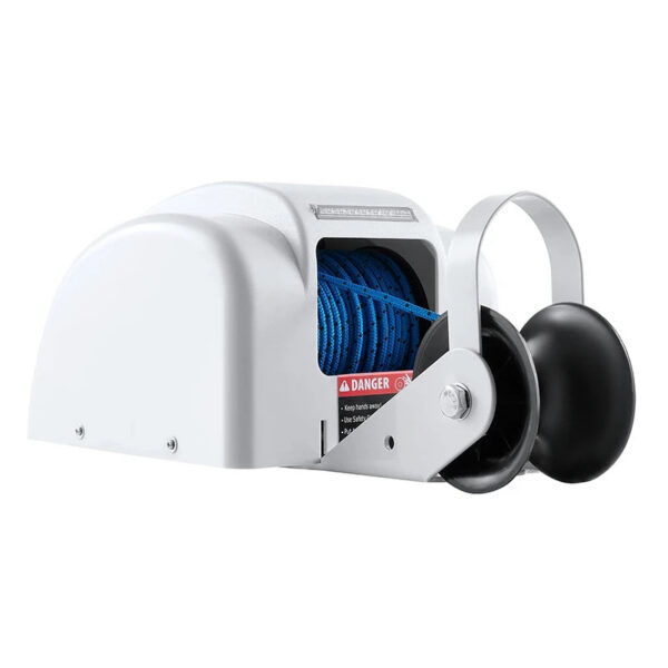Marine Electric Anchor Winch for Anchors Up to 20 lbs Includes 100ft of Anchor Rope with Marine-grade Tinned Wire White Black