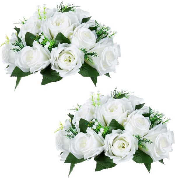 c45b515b6c4b1d56 NUPTIO Artificial Flower Centrepieces for Tables - 6 Pcs Crimson & White Fake Flowers Roses Balls 9.5in Diameter - Silk Faux Rose Arrangement for Wedding Party Centerpiece Table Decorations