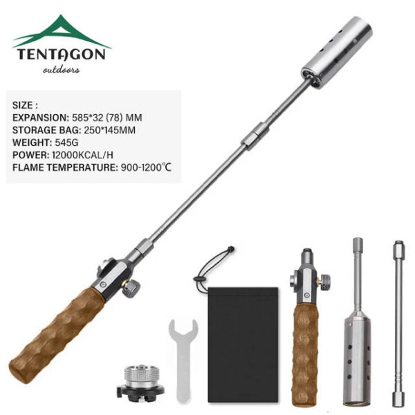 Wood Handle Removable Three-stage Burner Outdoor Camping Torch Cooking Bbq Igniter Cassette Gas Tank Highpower Flame Gun