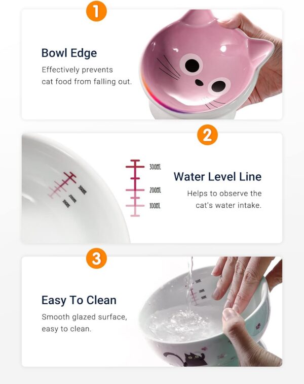 c46a76d13cfab110 AISBUGUR Ceramic Cat Bowls Set of 2, Elevated 15 Tilted Design for Indoor Cats, Large Capacity, Easy to Clean, Non-Slip Base, Cute Pattern, Blue