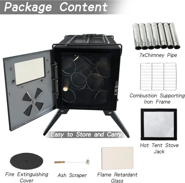 HOPUBUY Wood Stove Hot Tent Stove, Portable Camping Wood Burning Stove for Outdoor Cooking, Small Wood Stove with 7 Stainless Chimney Pipes and Tent Stove Jack