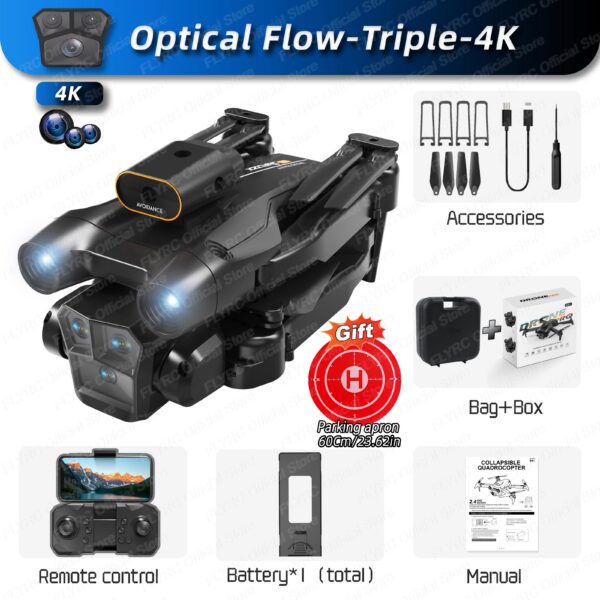 c46e71eaf68a1a00 New M4 Drone 4K Professinal With Wide Angle Triple HD Camera Foldable RC Helicopter WIFI FPV Height Hold Apron Sell