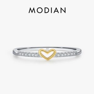 c476a970cc61765c MODIAN 925 Sterling Silver Simple Romantic Heart Finger Ring Trendy Metallic Contrast Design Rings For Women Fine Jewelry