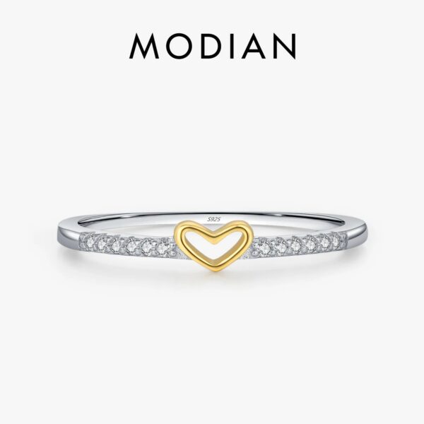 c476a970cc61765c MODIAN 925 Sterling Silver Simple Romantic Heart Finger Ring Trendy Metallic Contrast Design Rings For Women Fine Jewelry