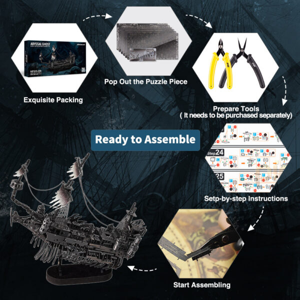 c4844fb1a2e11379 Piececool 3D Metal Puzzles Pirate Ship Building Blocks The Queen Anne's Revenge DIY Boat Toys Jigsaw Christmas Gifts for Adult