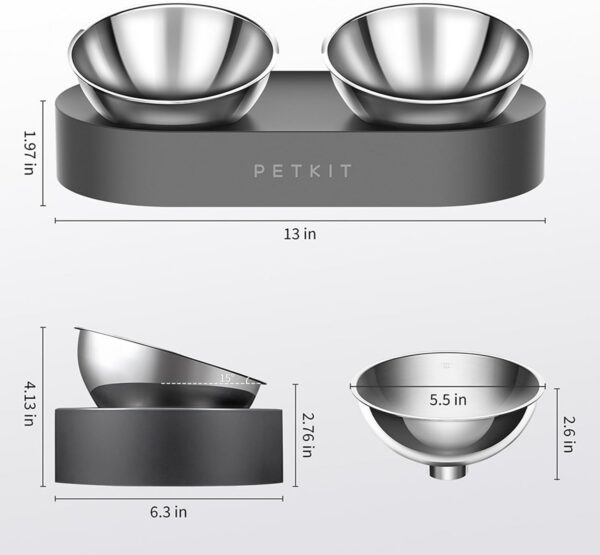 PETKIT Raised Dog Cat Food Bowl 304 Stainless Steel, Elevated Pet Food and Water Bowl Dishes, Elevated Cat Bowls, Non-Slip Tilted Cat Bowl No Spill