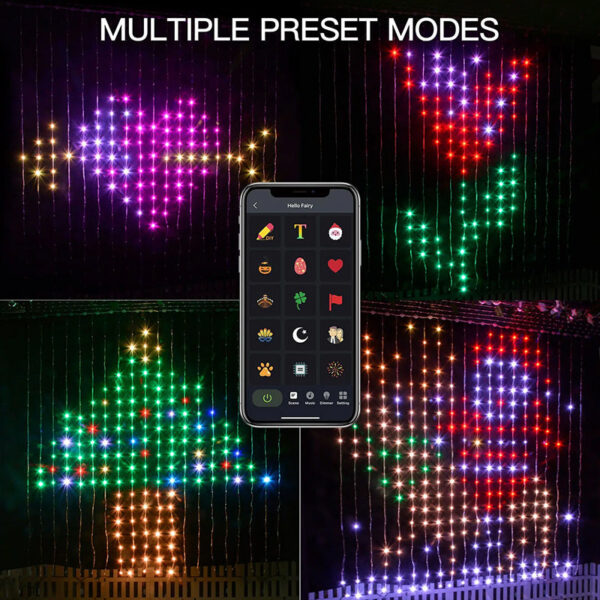 App DIY Picture Text Led Display Smart String Light RGB LED Bluetooth Control Curtain Lights