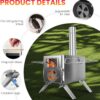 LAMA Tent Camping Stove, Portable Folding Stainless Steel Wood Stove with Chimneys and Gloves, Wood Burner for Tents, Hiking, Cooking, Heating, Camping, Silverwhite
