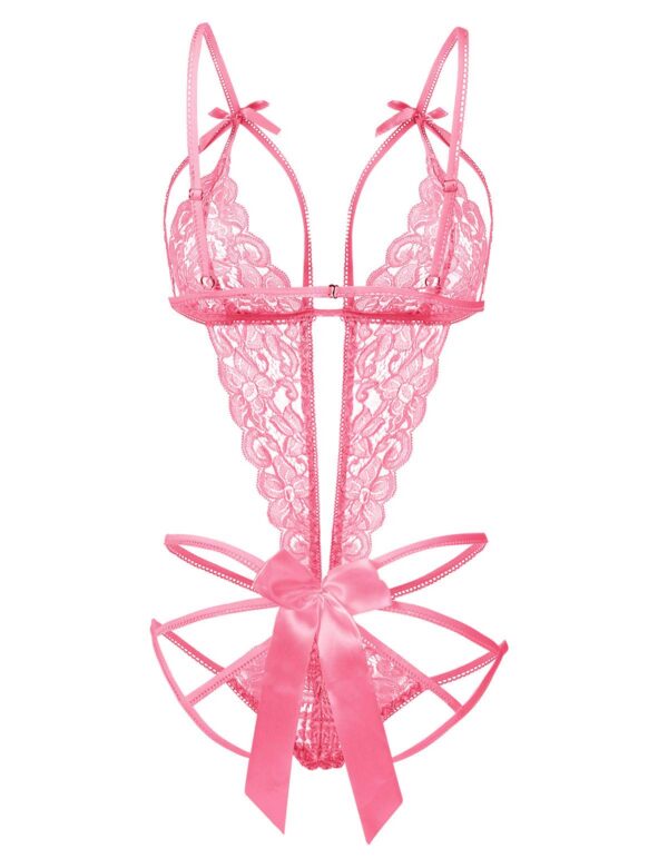 Donnalla Women's Deep V Lace Teddy One Piece Cutout Strappy Lingerie