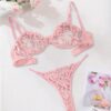 Lilosy Sexy Underwire Cute Push Up Strappy Embroidered Mesh Sheer Lingerie Set See Through Panty Bra