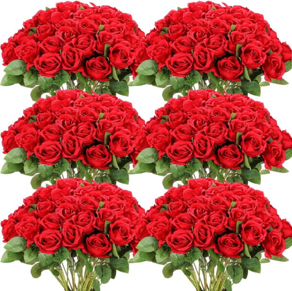 c4fae8aa65ed609c 50 Pcs Artificial Rose Flower Realistic Silk Roses with Stem Bouquet of Flowers Plastic Flowers Real Looking Fake Roses for Home Wedding Centerpieces Party Decorations (Blue)