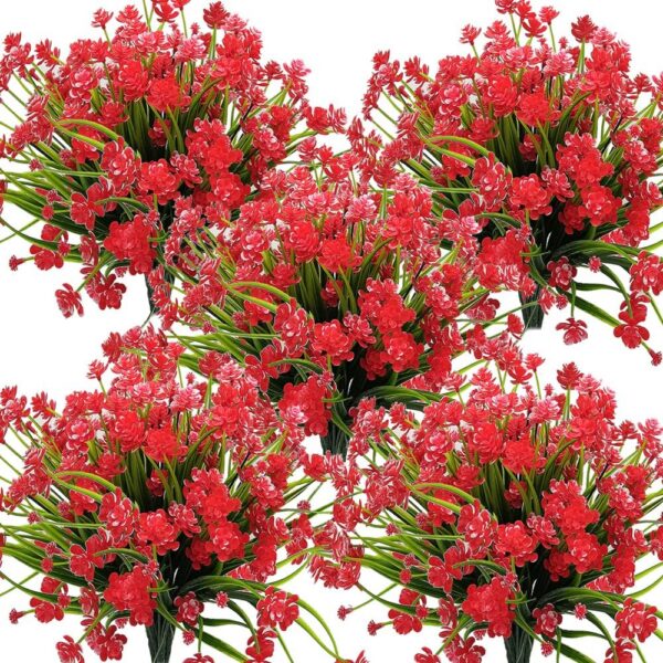 Grunyia 10 Bundles Artificial Fake Flowers, Faux Outdoor Plastic Plants UV Resistant Shrubs Outside Indoor Decorations (Purple-Eucalyptus)
