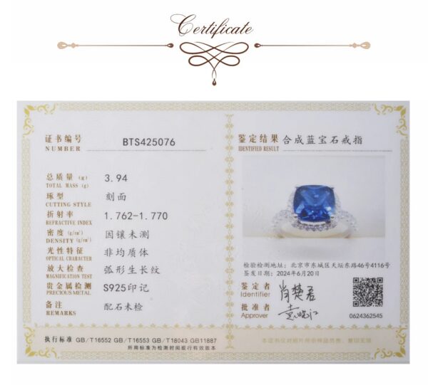 Potiy Huge 4.73ct Created Blue Sapphire 925 Sterling Silver for Women Engagement Wedding Ring Statement Gemstones Jewelry gift
