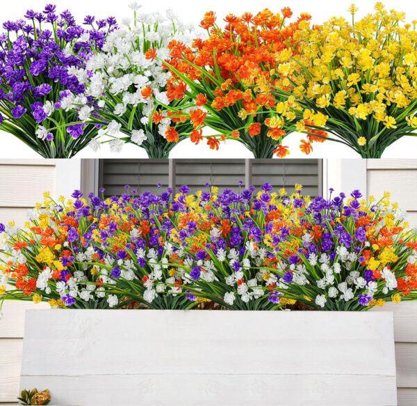 c525fabb6f5ebcd9 AmyHomie 20 Bundles Artificial Flowers Outdoor UV Resistant Faux Flowers No Fade Fake Plastic Plants Garden Porch Window Box Decorating(Bright Yellow)